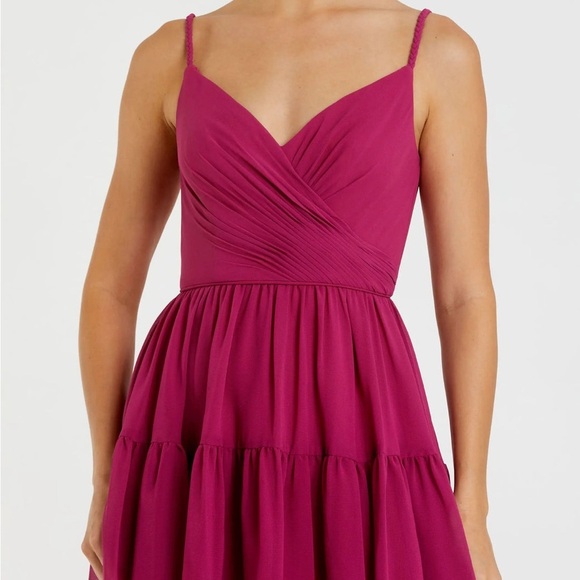 Mac Duggal Fuchsia Spaghetti Strap Faux Wrap Dress Size 4 NWT - Picture 2 of 5